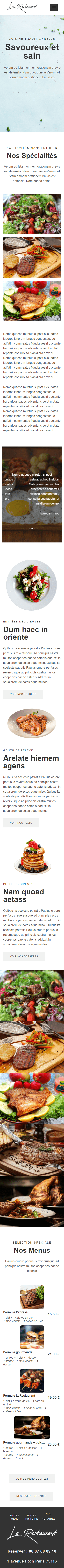 Présentation de la page d'acceuil du site de restaurant