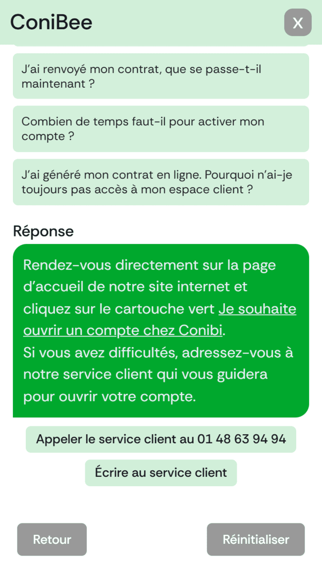 Une réponse validée, puis le bon contact