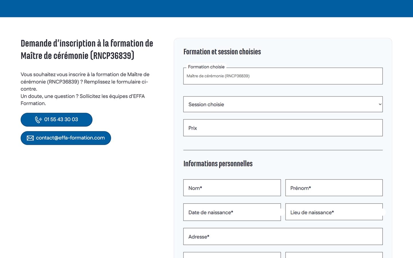 Le formulaire s'adapte au dossier du candidat
