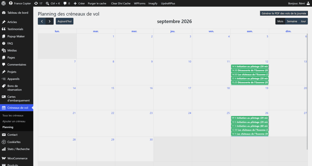 Le planning de l'équipe, au mois, à la semaine ou au jour