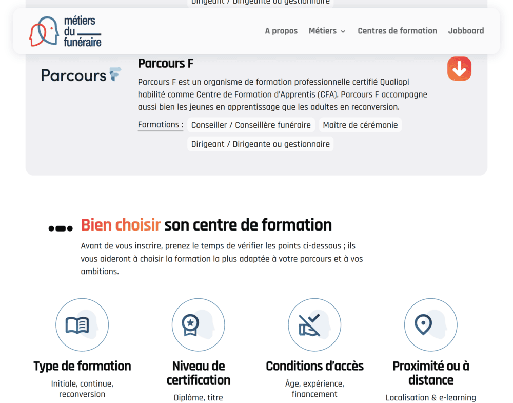 Les centres de formation reliés aux métiers qu'ils enseignent