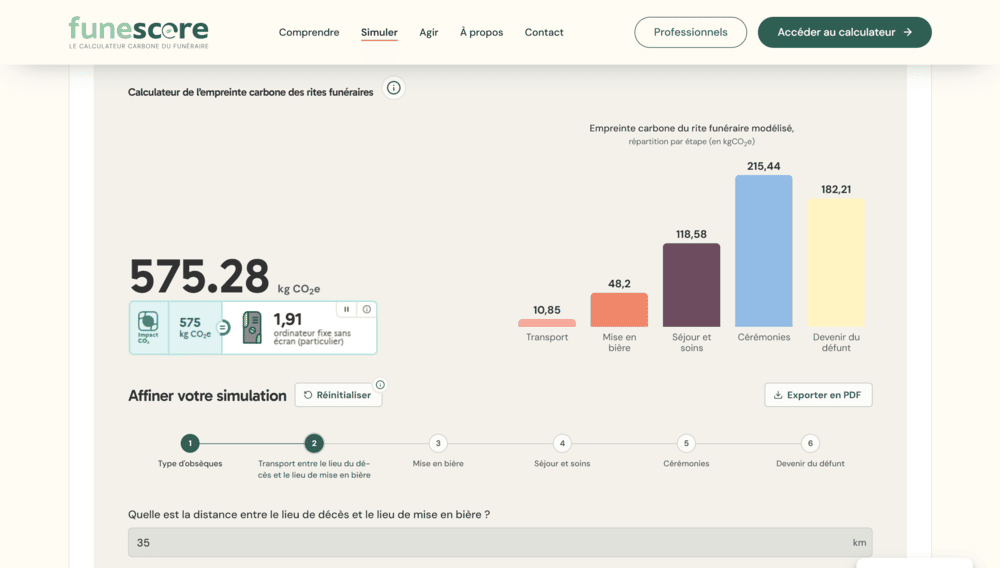 Le simulateur intégré, du score à l'export PDF